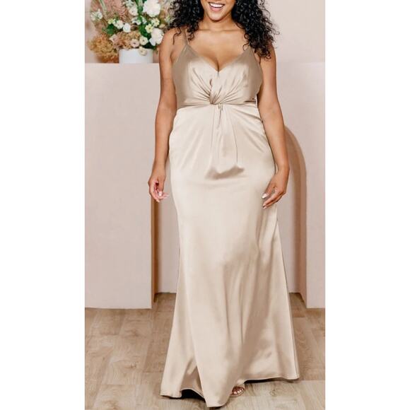 Revelry Giada Satin Twist Front Maxi Dress Size 10 Champagne Bridesmaid Wedding - Picture 1 of 10
